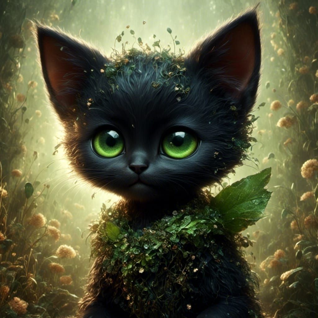 Adorable Black Kitten with Green Eyes