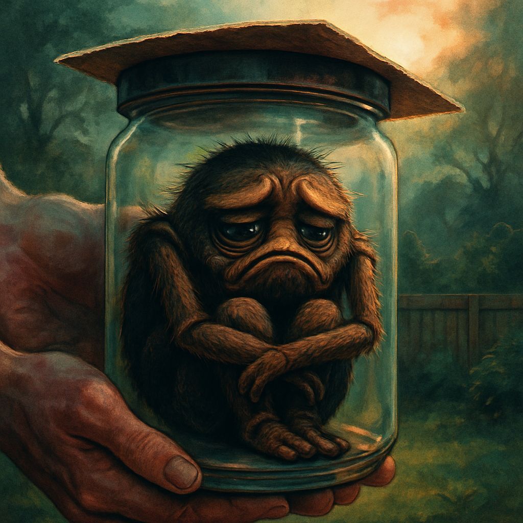 Sad Anthropomorphic Spider in a Jar: Neo-Traditional Art