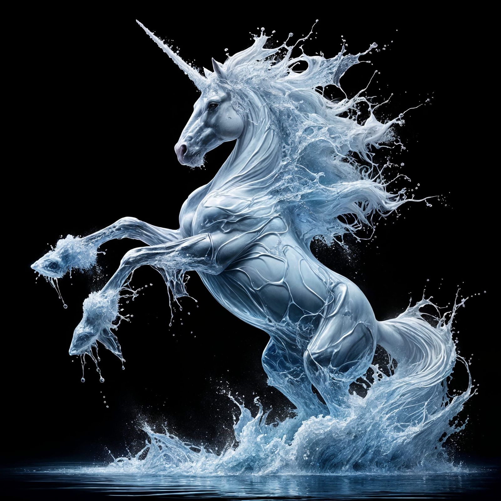 Majestic Water Unicorn Rearing in Hyper-Realistic Oil Painti...
