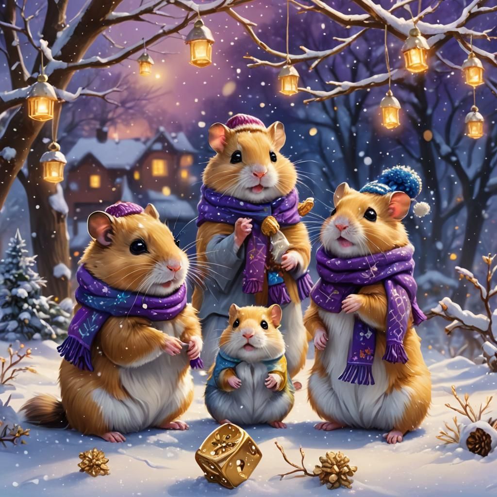 Hamsters Playing in Snow: Whimsical Digital Painting