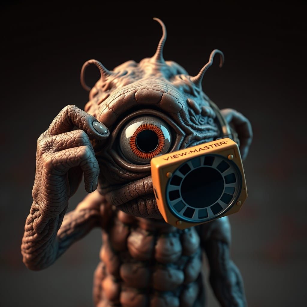 Cyclops Puzzled by View-Master, Detailed Fantasy Art