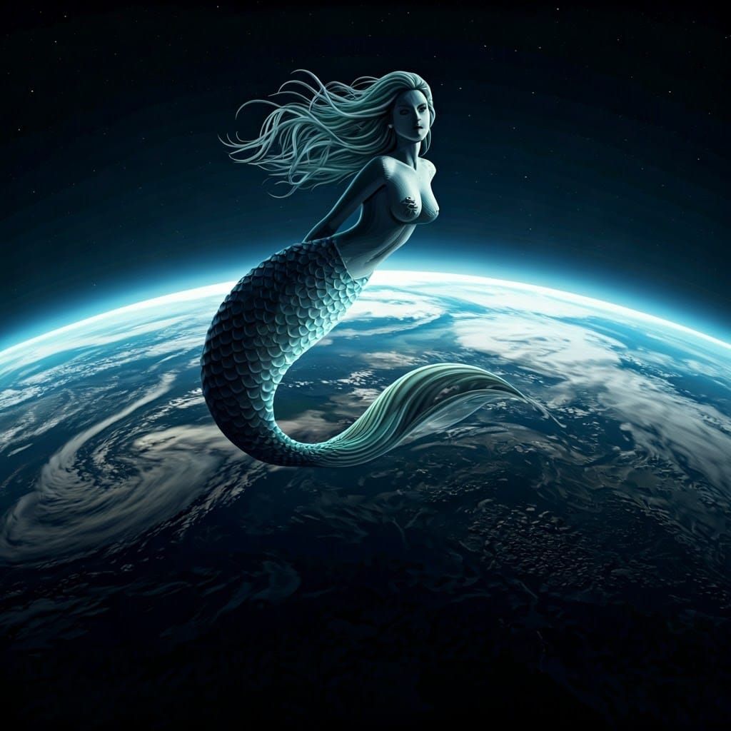 Space Mermaid Above Earth in Abstract Vector Art