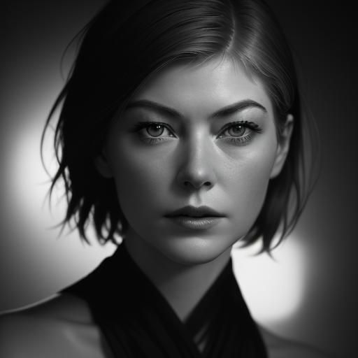 Dramatic Close-Up Portrait of a Woman in Black and White