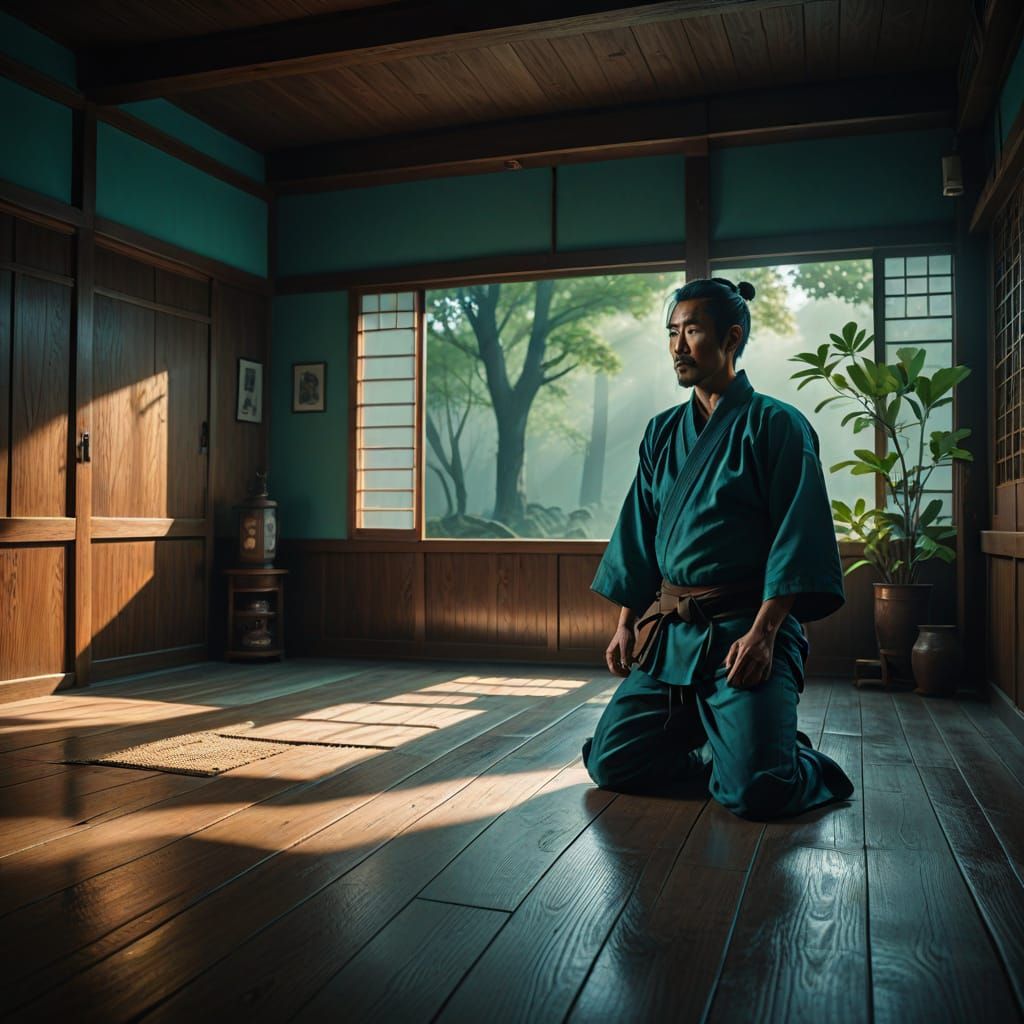 Ethereal Aikido Master in Serene Dojo Setting