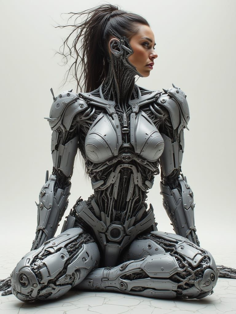 Cyborg Woman in Gritty Futuristic Style