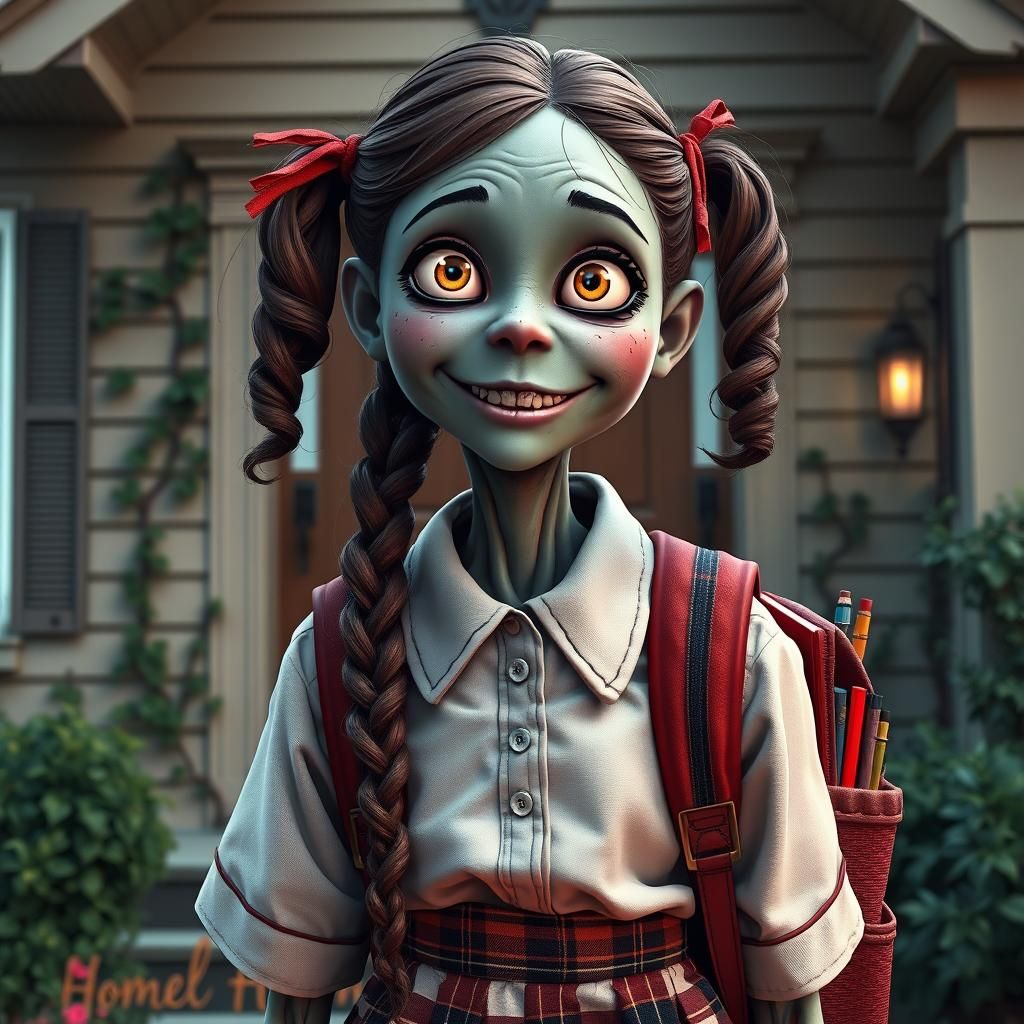 Zombie Girl Ready for School: Digital Art Portrait