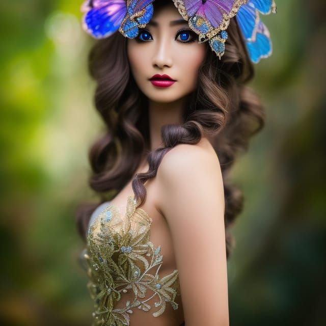 Ethereal Alien Butterfly Woman in Art Nouveau Style