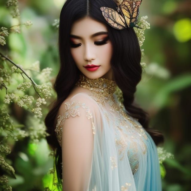 Ethereal Butterfly Woman in Art Nouveau Style