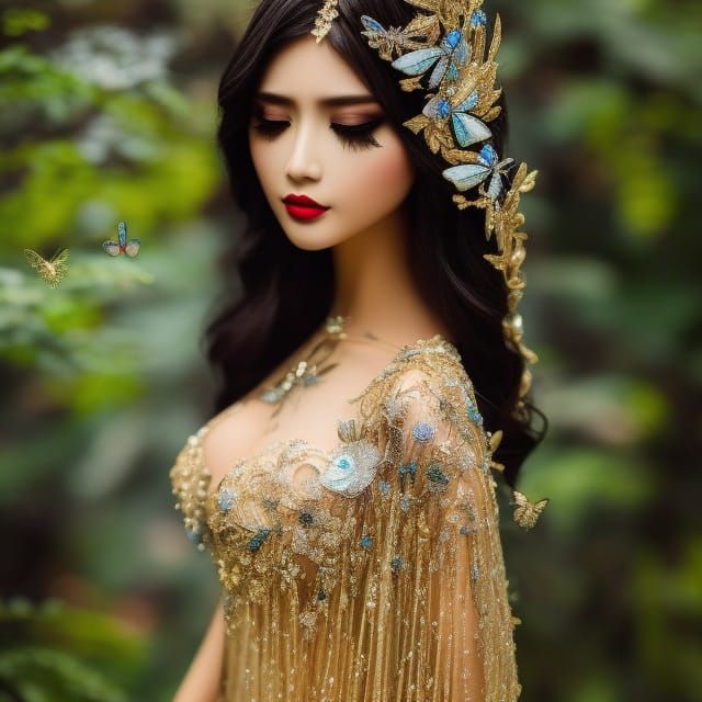 Ethereal Alien Butterfly Woman in Art Nouveau Style