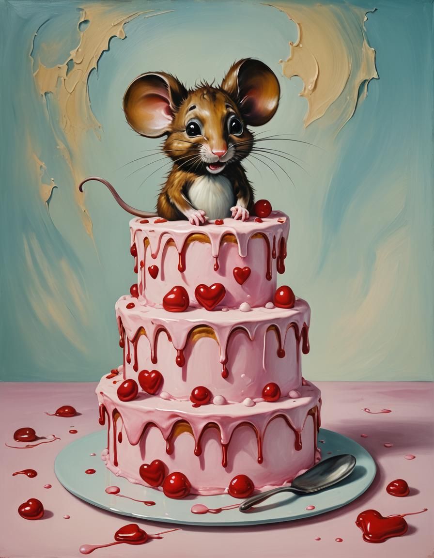 Valentine Cake Mouse in Surrealist Style