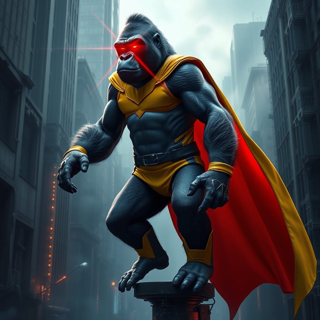 Hyperrealistic Gorilla in Neon-Lit Dystopian City