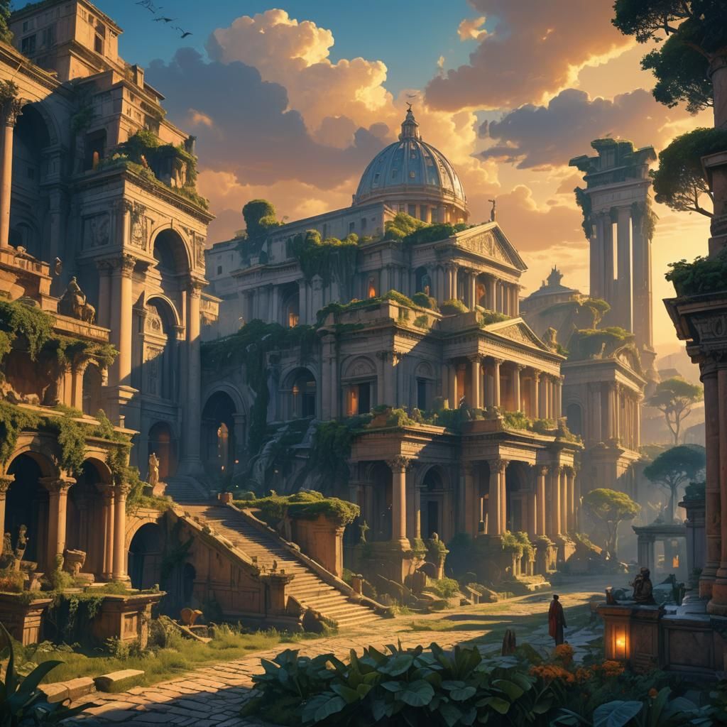 Fantasy Rome: Mythical Architecture in Golden Light