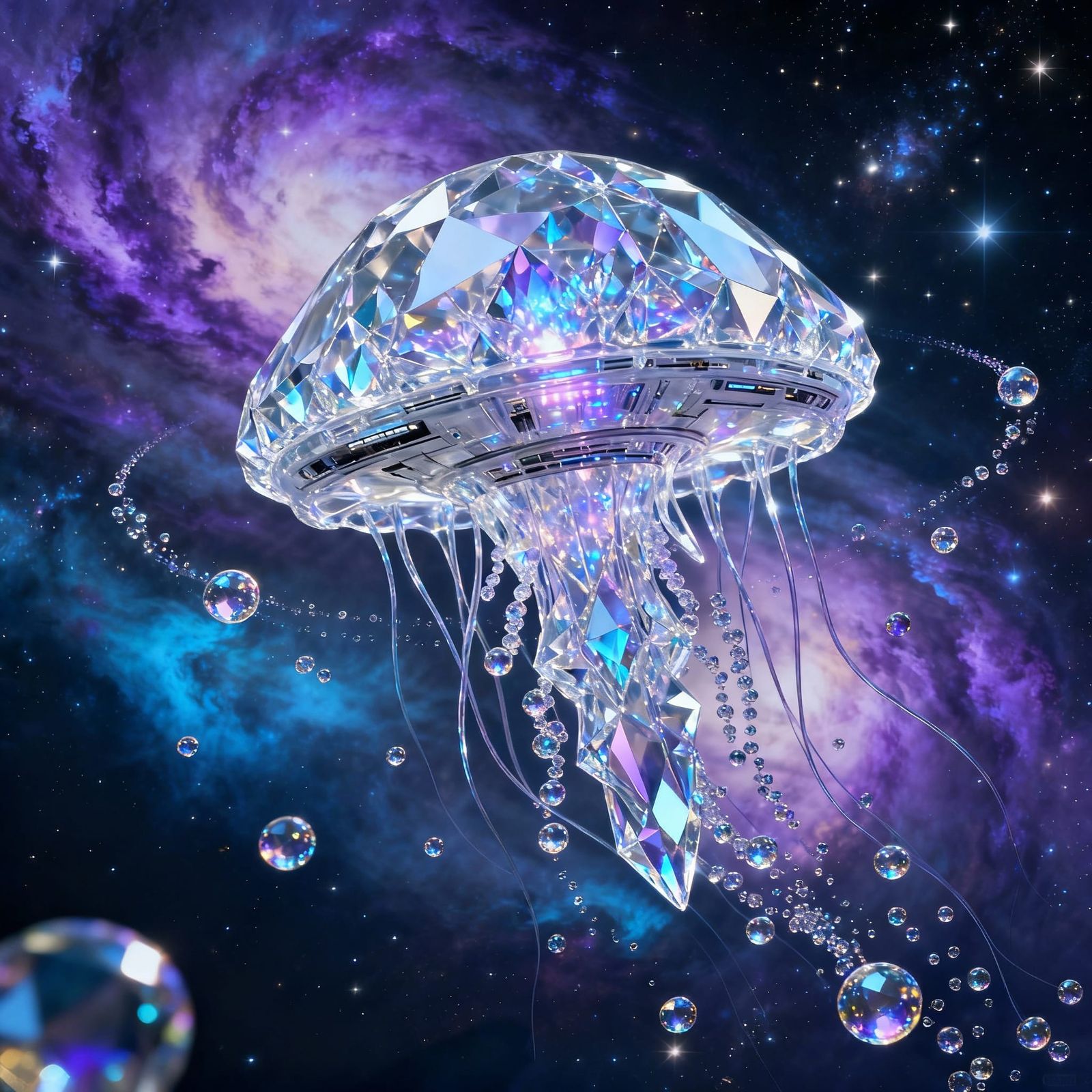 Ethereal Jellyfish Spaceship in Vibrant Nebula