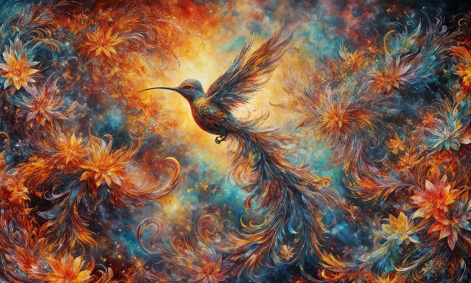 Vibrant Firebird Emerges from Abstract Flames