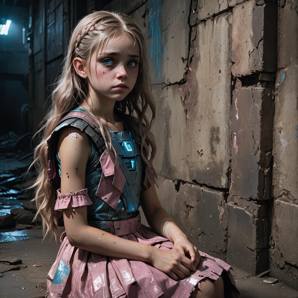 Little Girl in Shadows, Cyberpunk Style