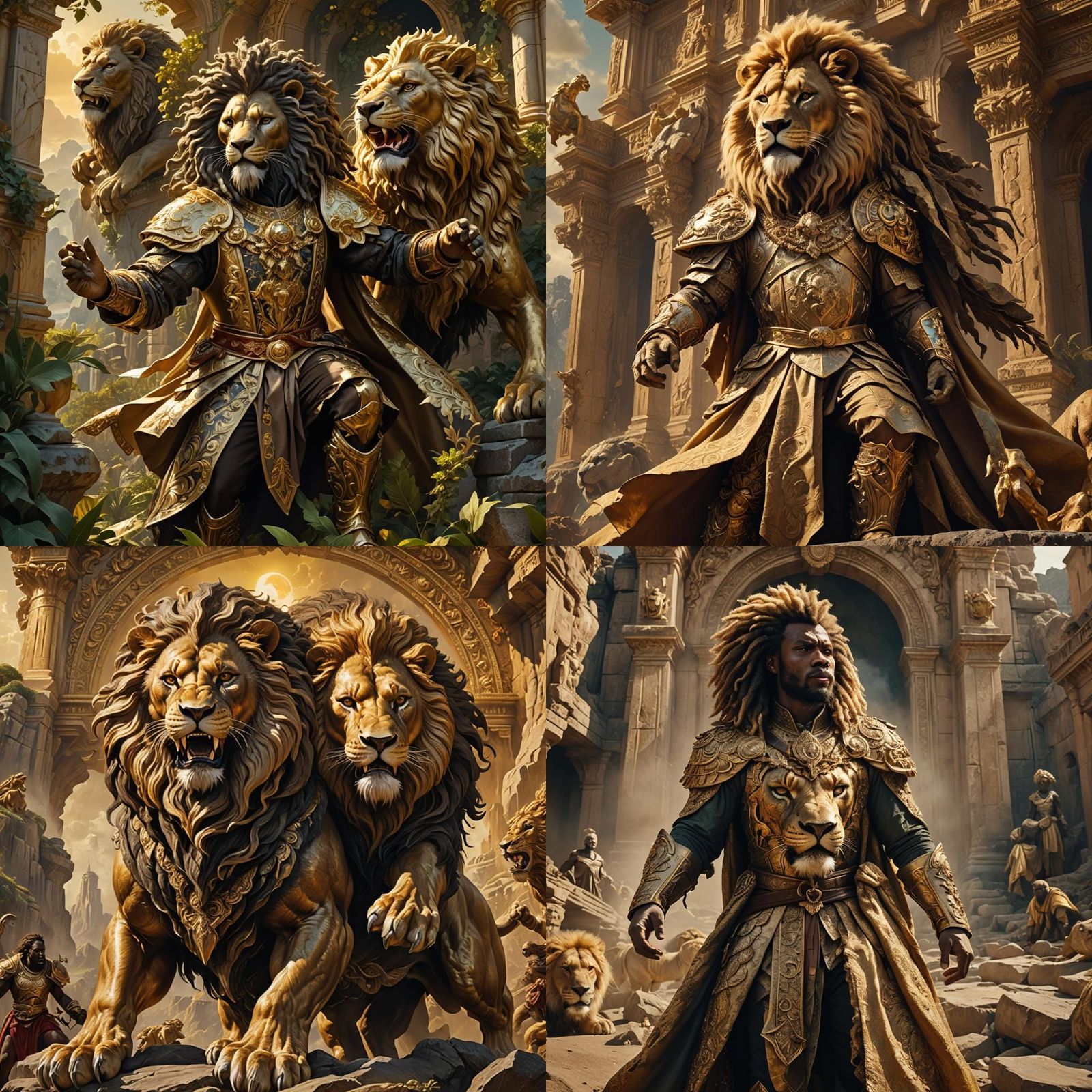 Heroic Figure Battles Lion in Rococo Style