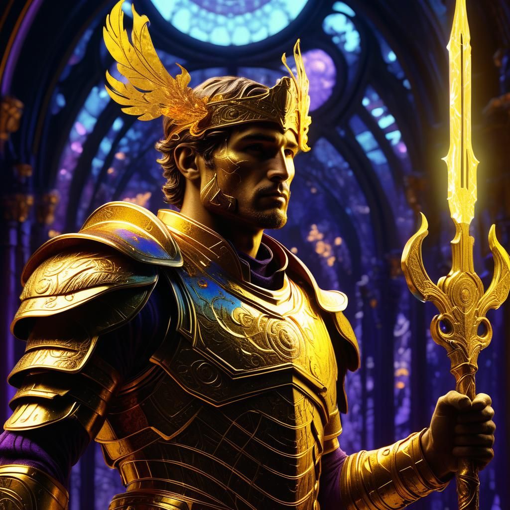 Apollo in Golden Armor: Dark Fantasy Art