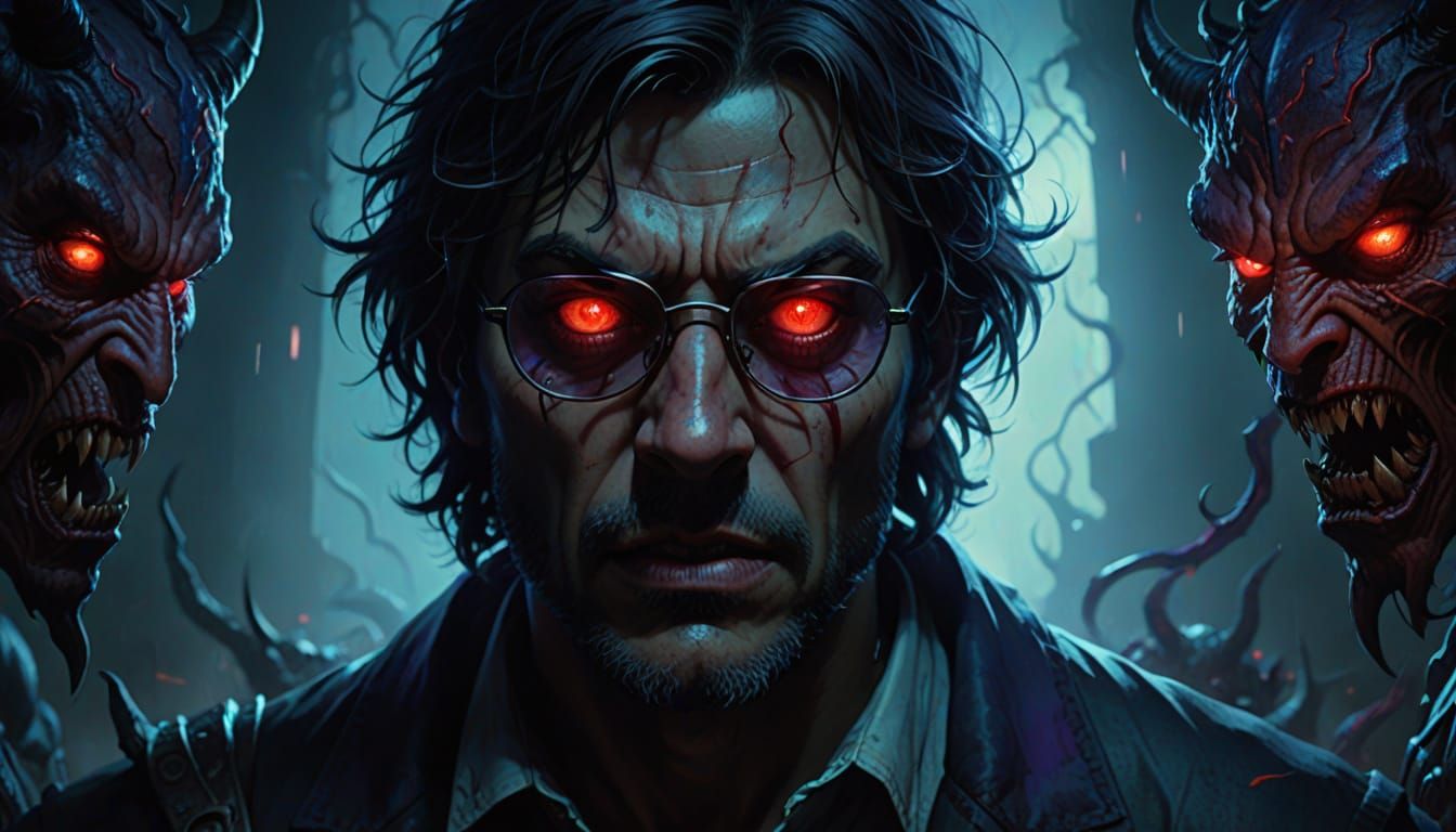 Dark Fantasy Vision: Demons Seen Through Glasses