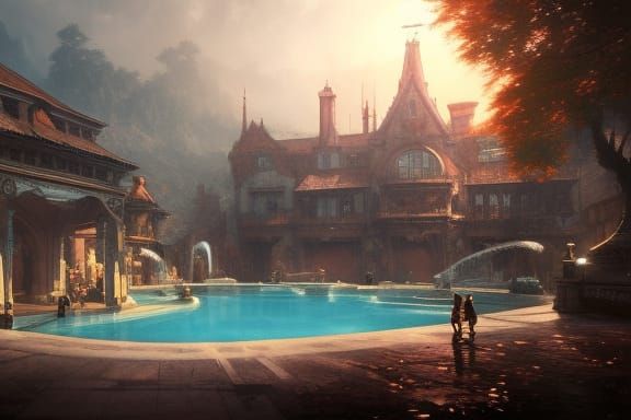 outdoor pool a masterpiece, 8k resolution, dark fantasy conc...