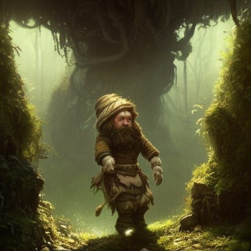 Dwarf Druid in Dark Mine: Fantasy Art