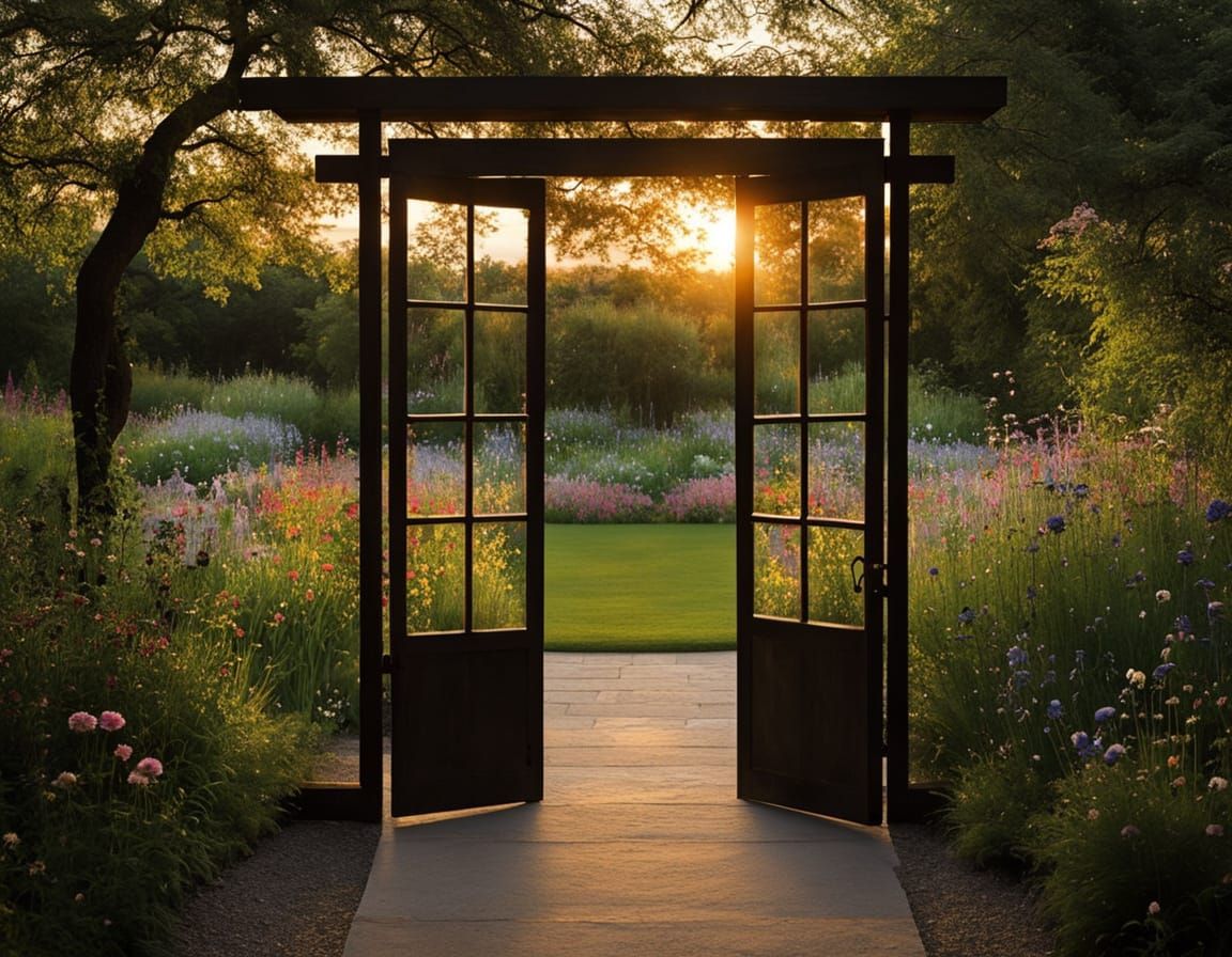 Enchanting Garden Scene in Soft Evening Light