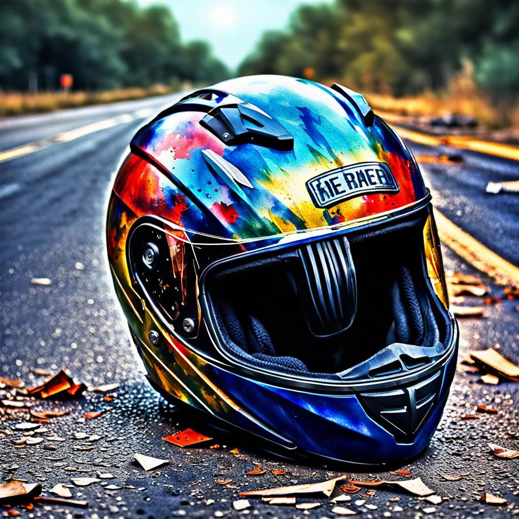 Abandoned Biker Helmet in Digital Watercolor