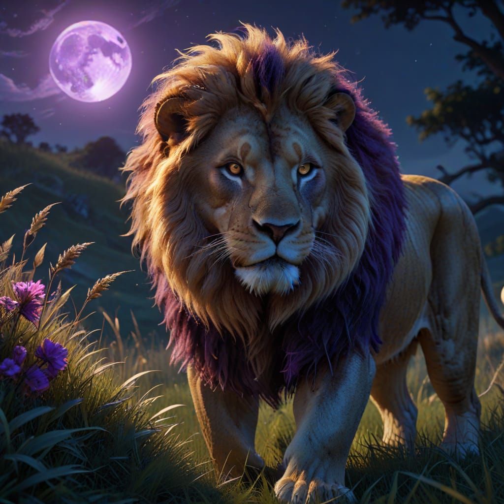 Lion Hunting at Night: Fantasy Matte Painting