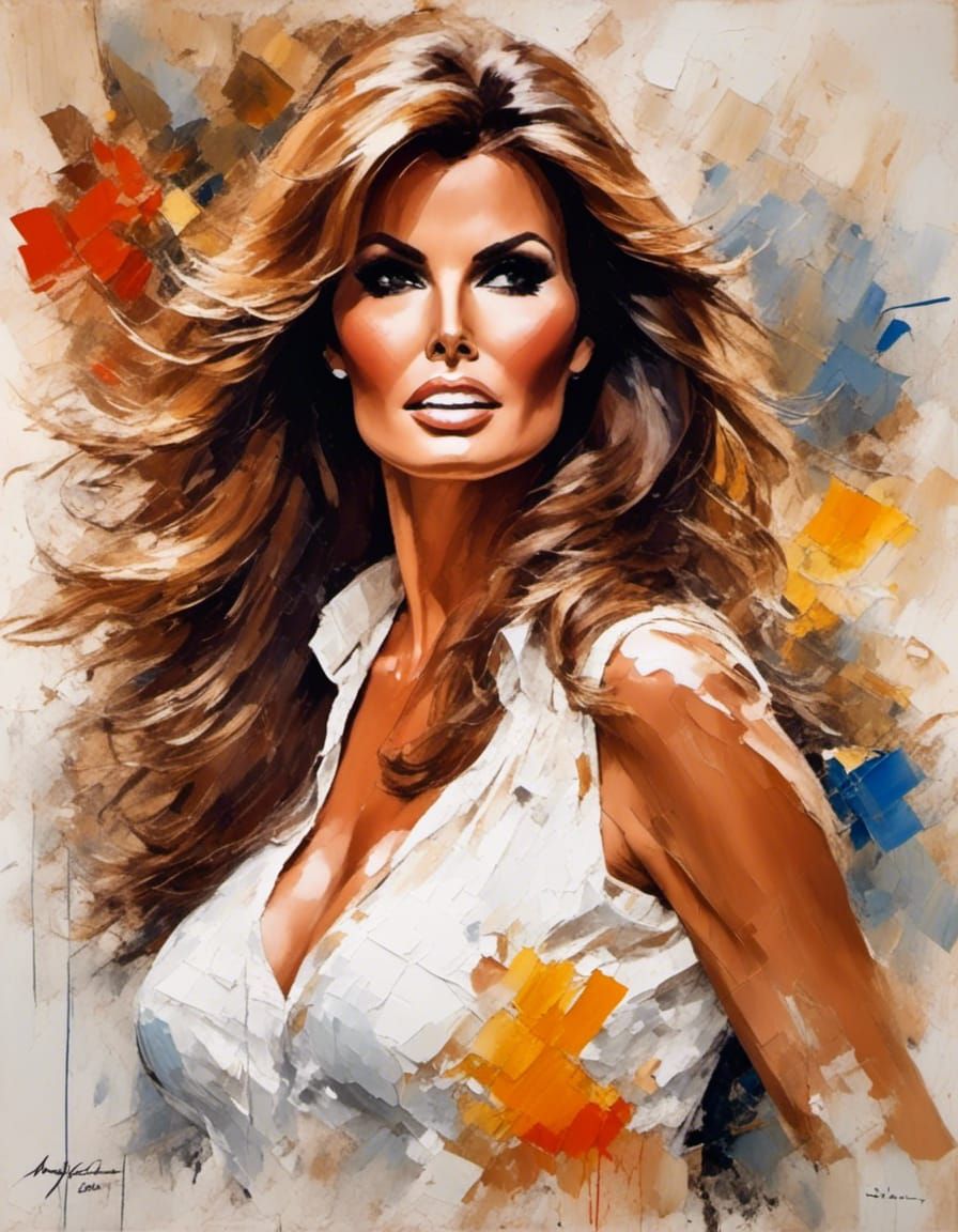 Impressionist Painting of Raquel Welch in White Sun Dress