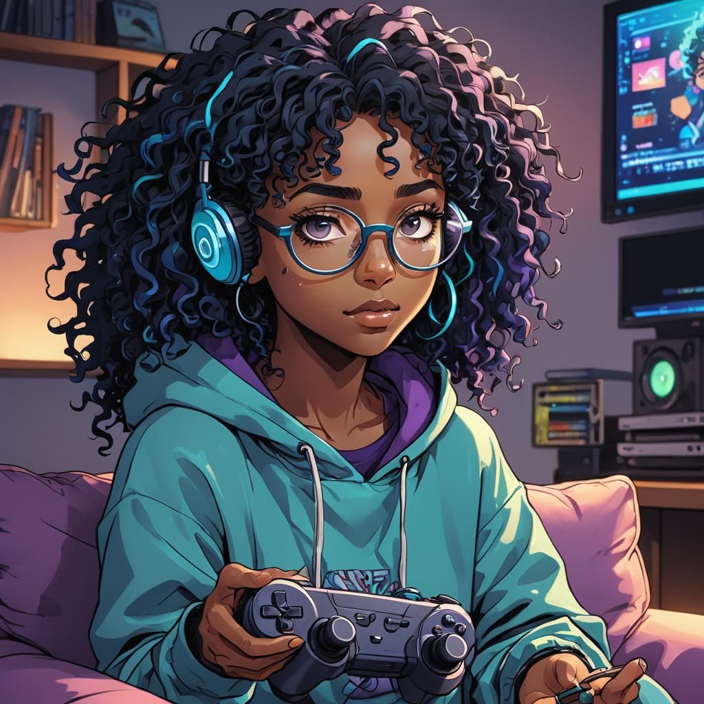 Anime Girl Gaming in Studio Trigger Style