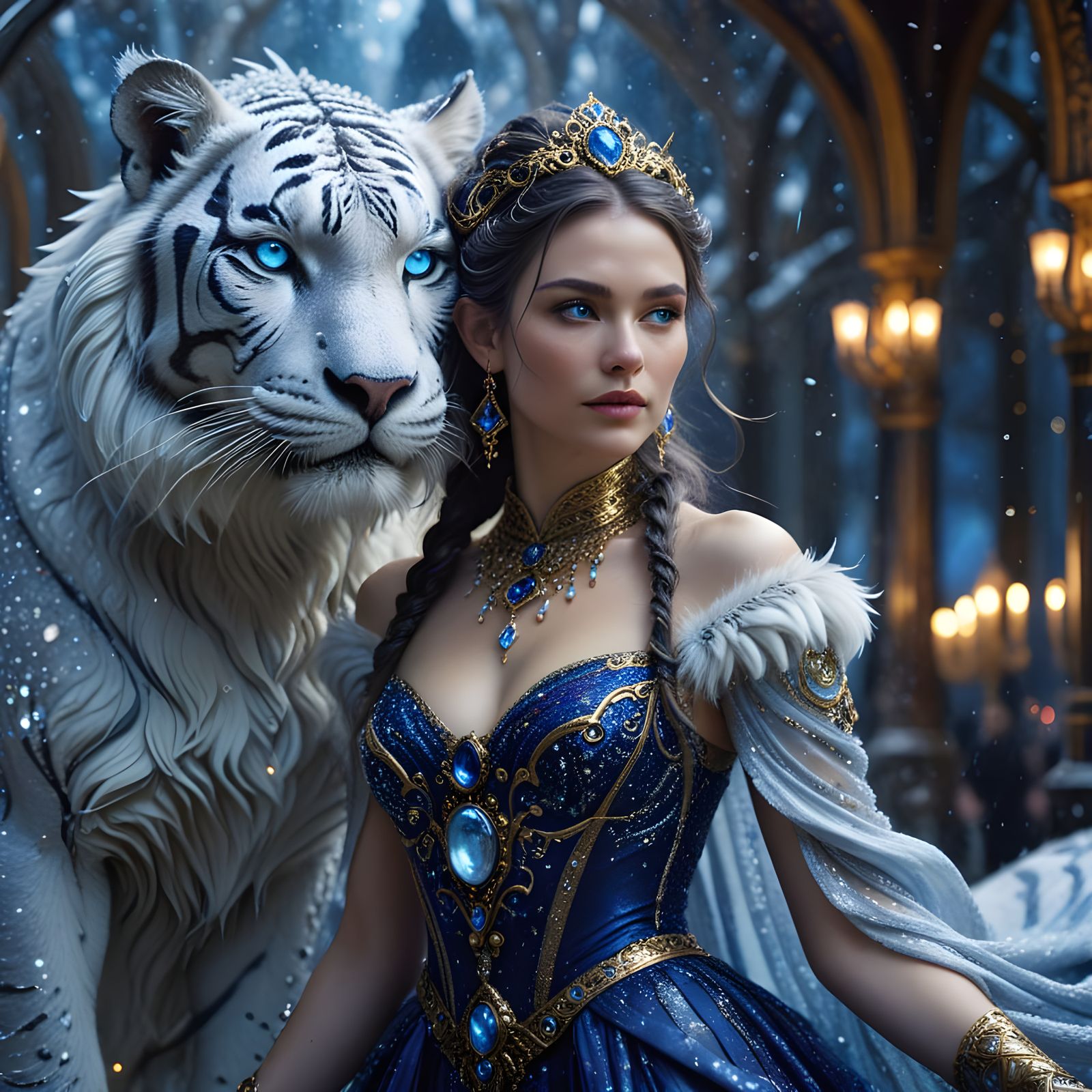 Selenia The Snow Tiger With Her Mistress Thaalia, by Lord El...