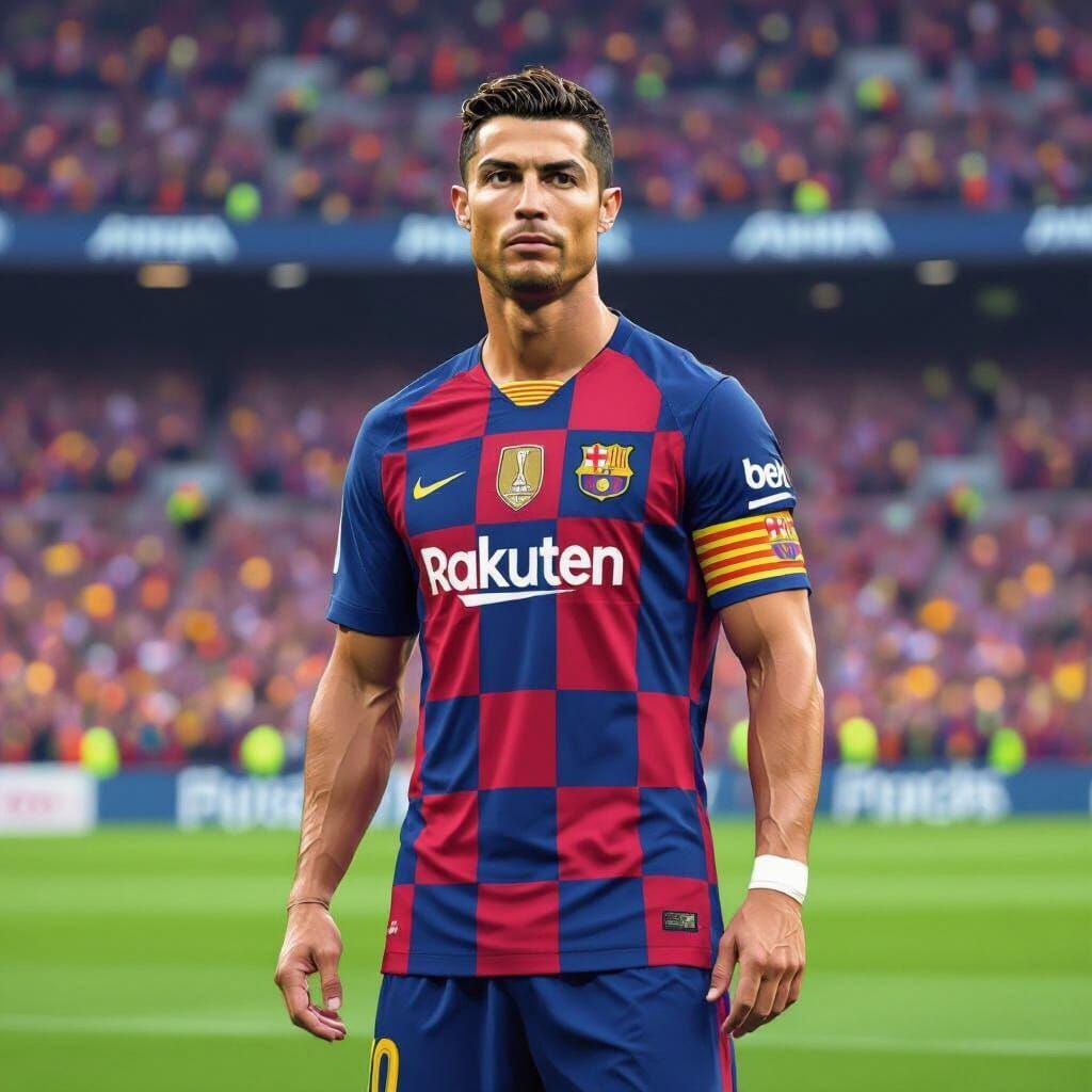Ronaldo in Barcelona Jersey, Digital Art Style