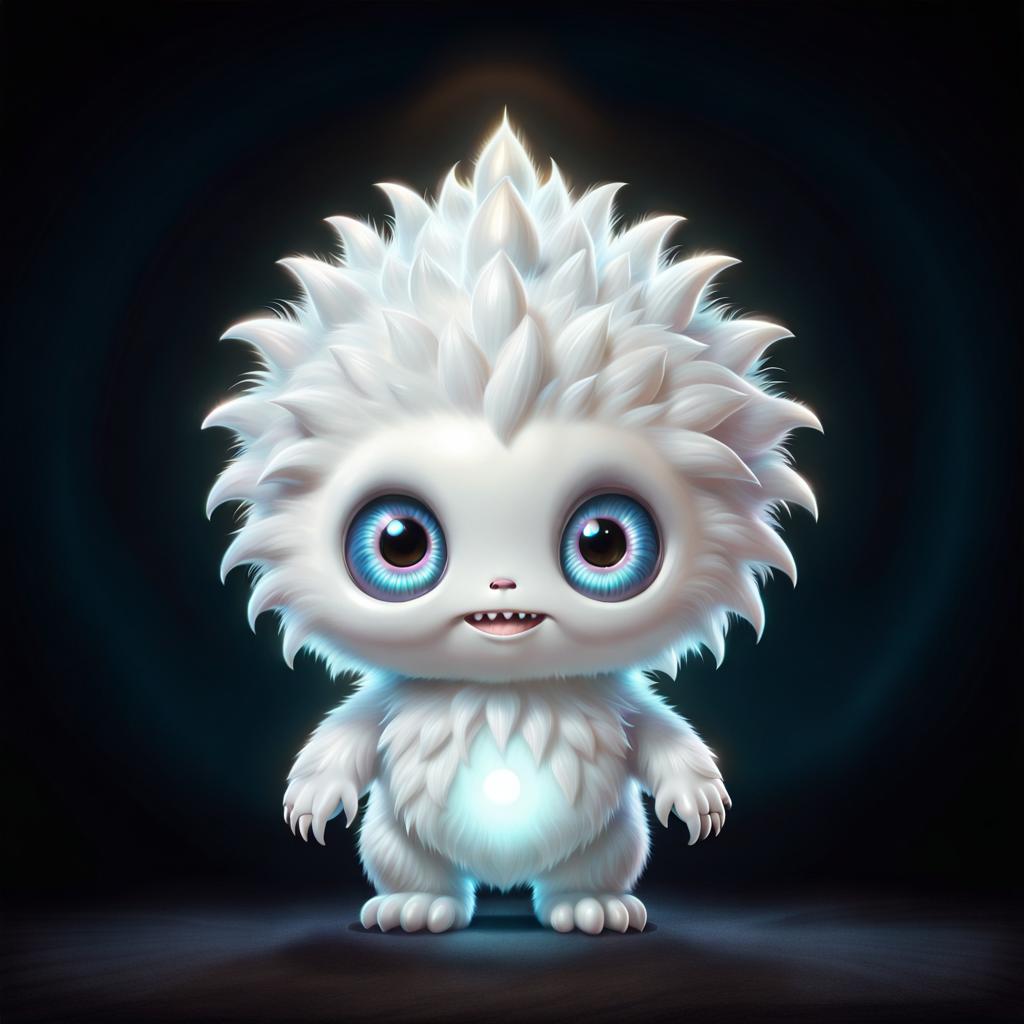 Fluffy White Monster with Big Eyes