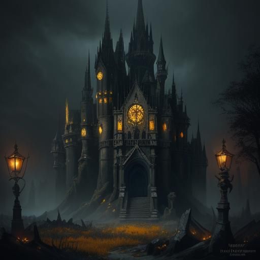 Vampire Werewolf at Ancient Castle, Dark Fantasy Art