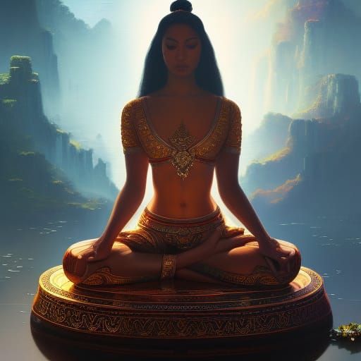 Girl in Lotus Position: An Oil Painting