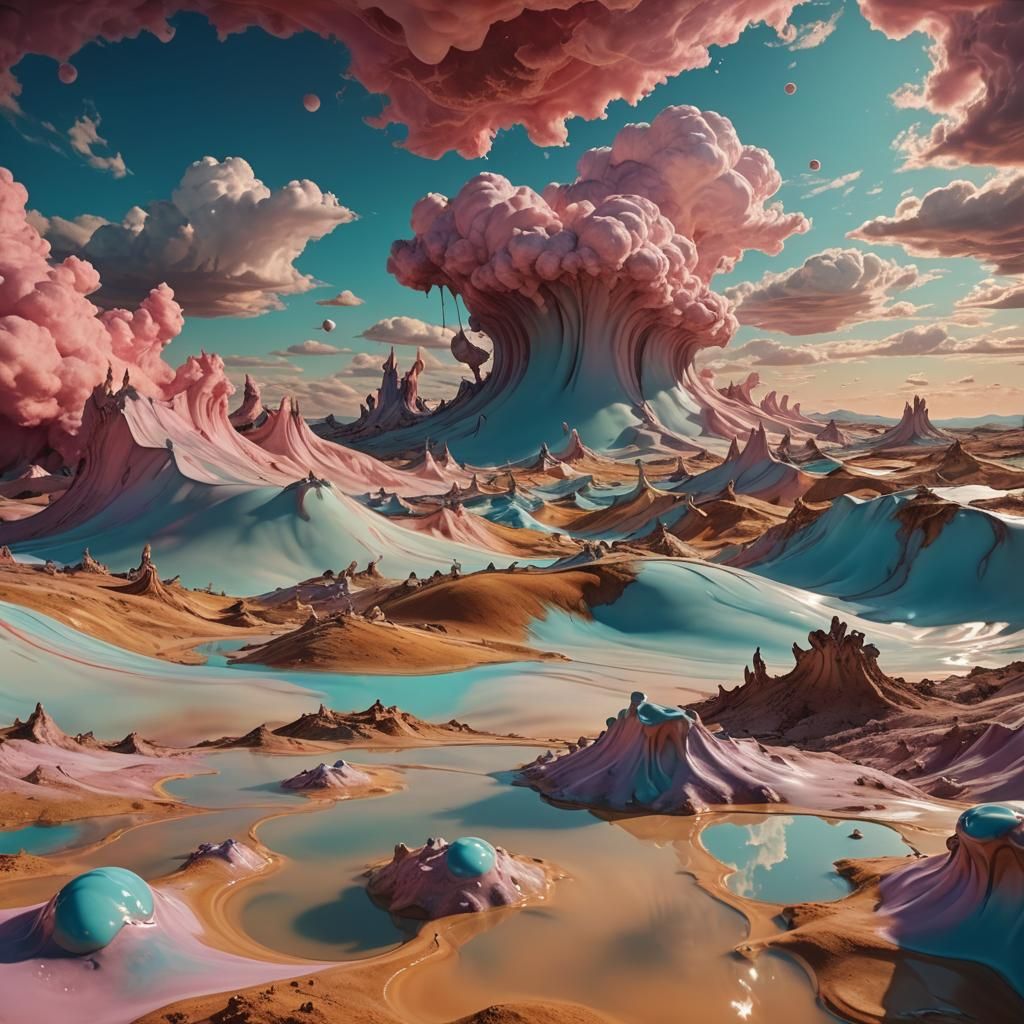 Surreal landscape. Wide-angle shot. A dreamlike world with r...