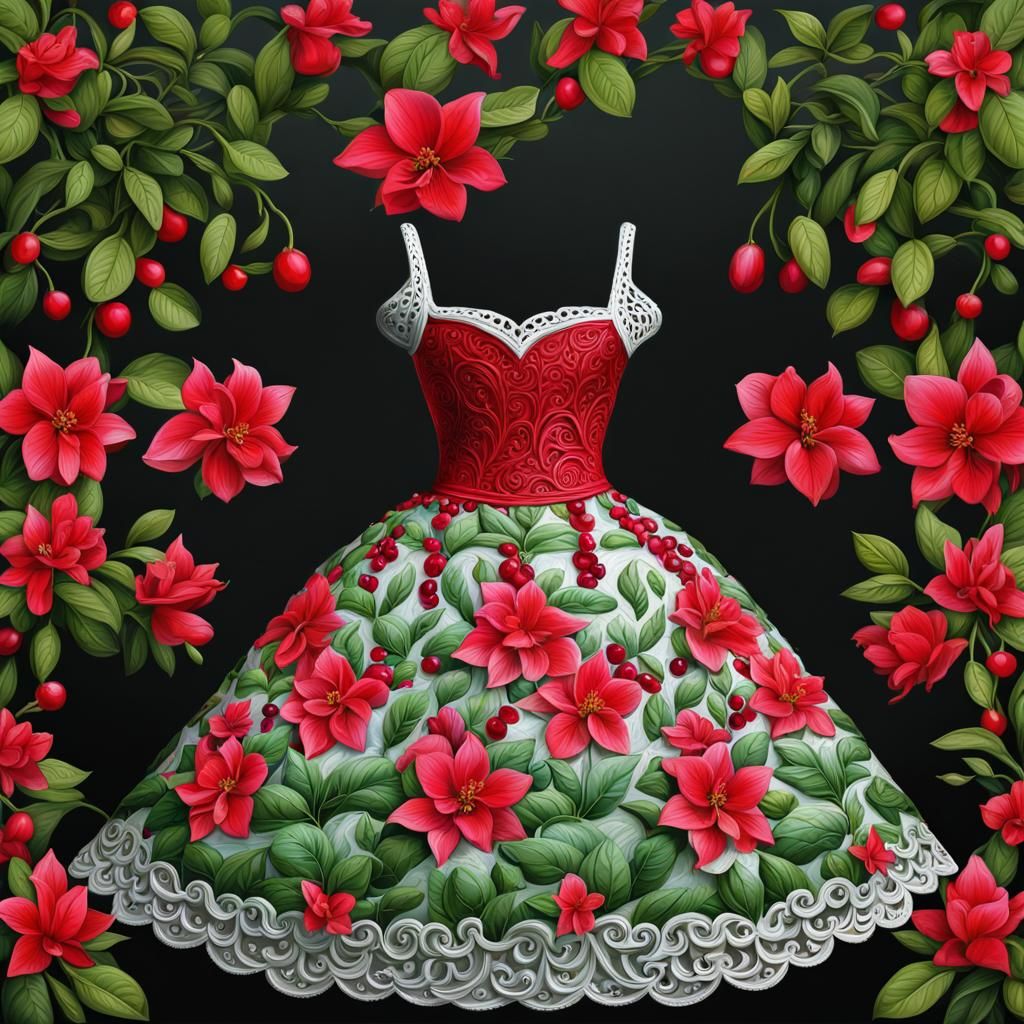 Plant Dress with Cranberry and Azalea Flowers