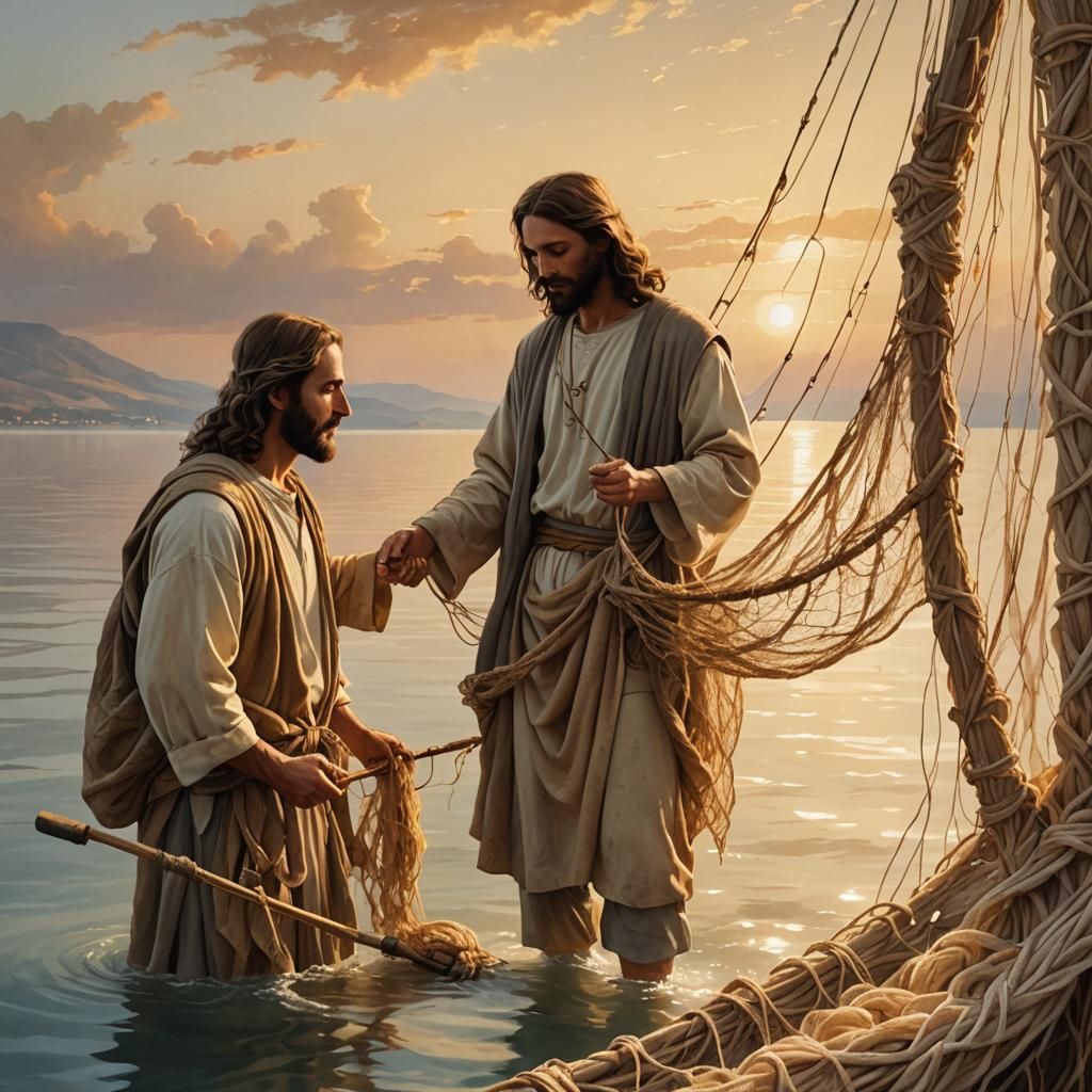 Jesus and the Fisherman: Impressionist Biblical Scene
