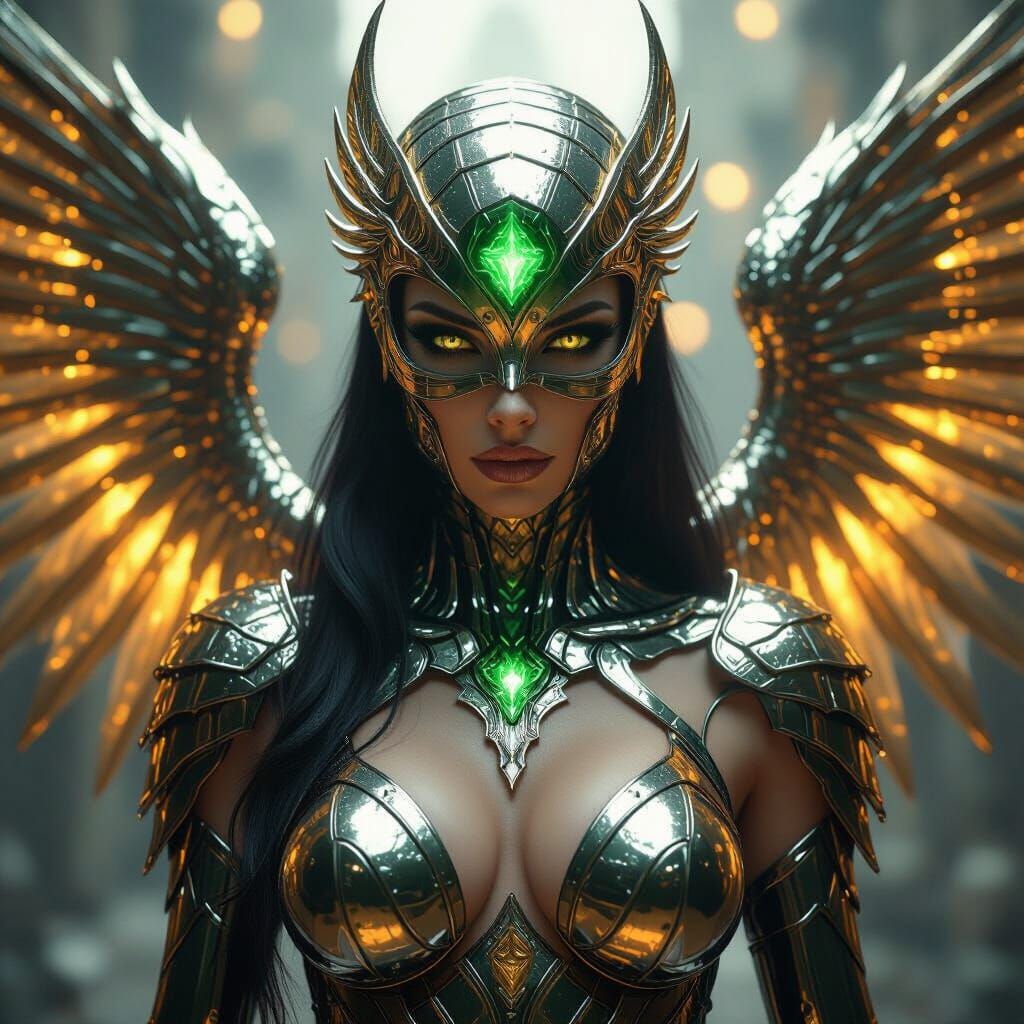 Woman Overlord in Metallic Scales with Quantum Wings