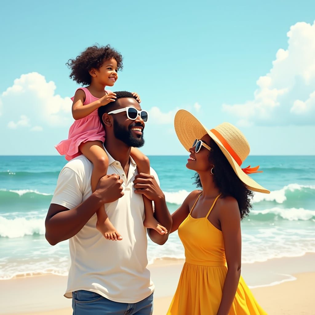 Intimate Beach Scene with African-American Family