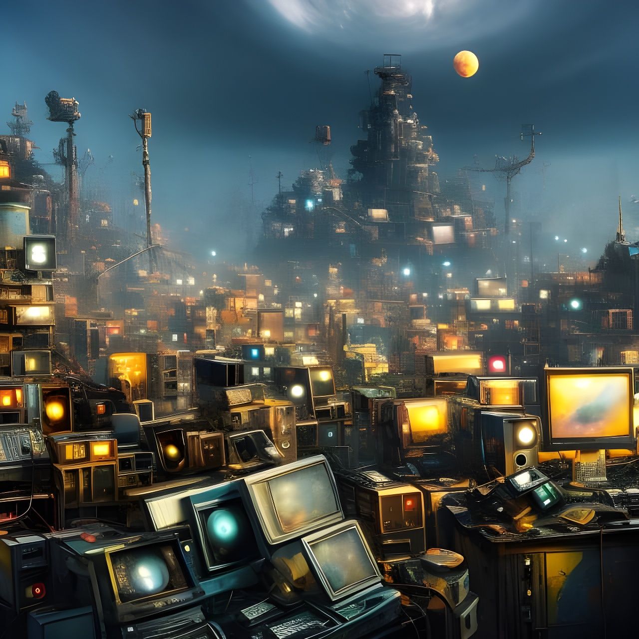 Surreal Landscape Dominated by Old Computers