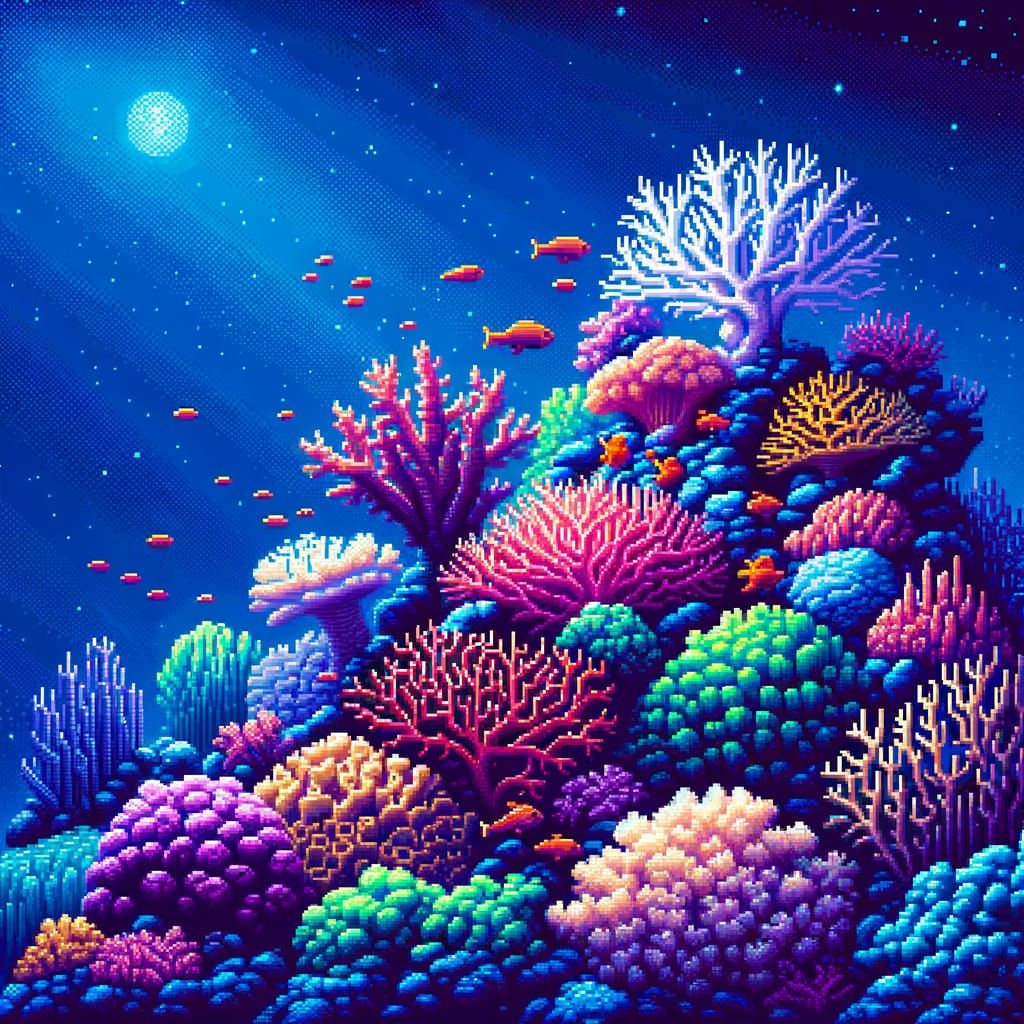 Vibrant Coral Reef in 8-Bit Pixel Art