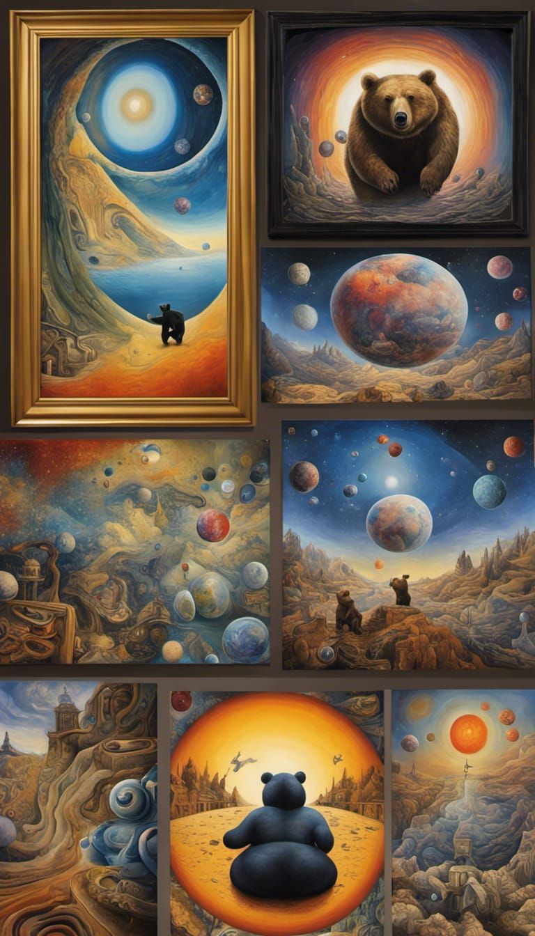 Surreal Planetary Bear Inspired by Miro and Dali