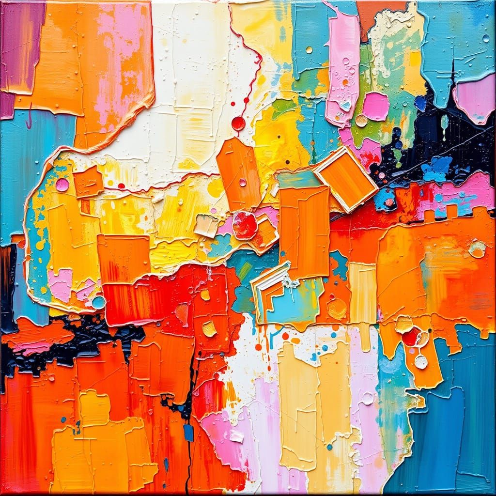 Dichroic Glass Abstract Oil Painting in Neo-Impressionist St...