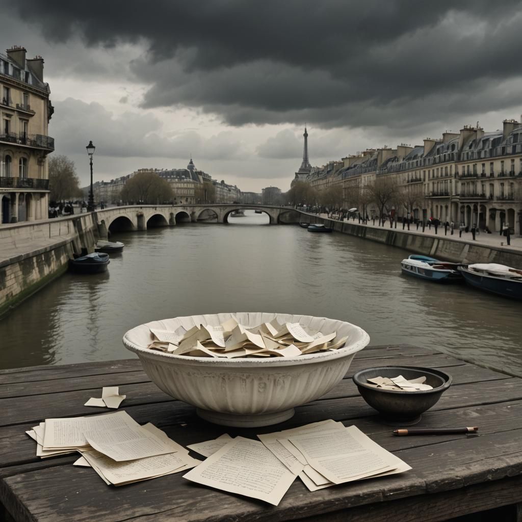 Sinister Chalk Bowl Overlooking Antique Paris