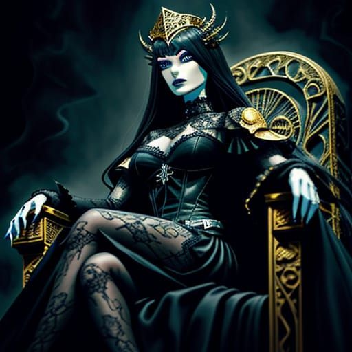 Gothic Queen on Throne in Comic Art Style