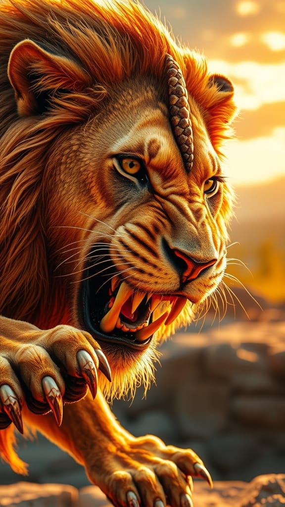 Ancient Nemean Lion Mosaic in Hyperrealistic Glass Art