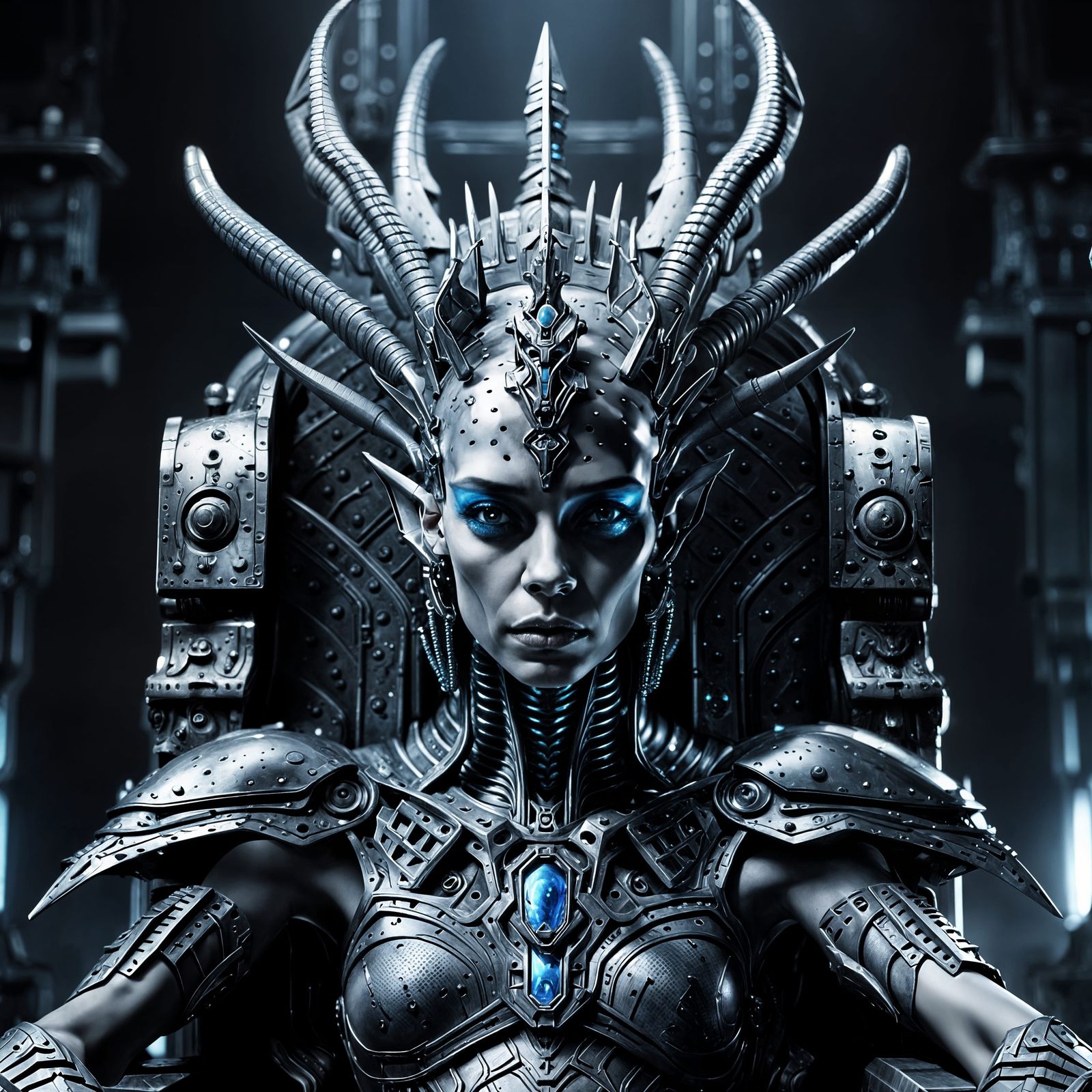 Grayscale Sci-Fi Portrait of Humanoid Alien Queen