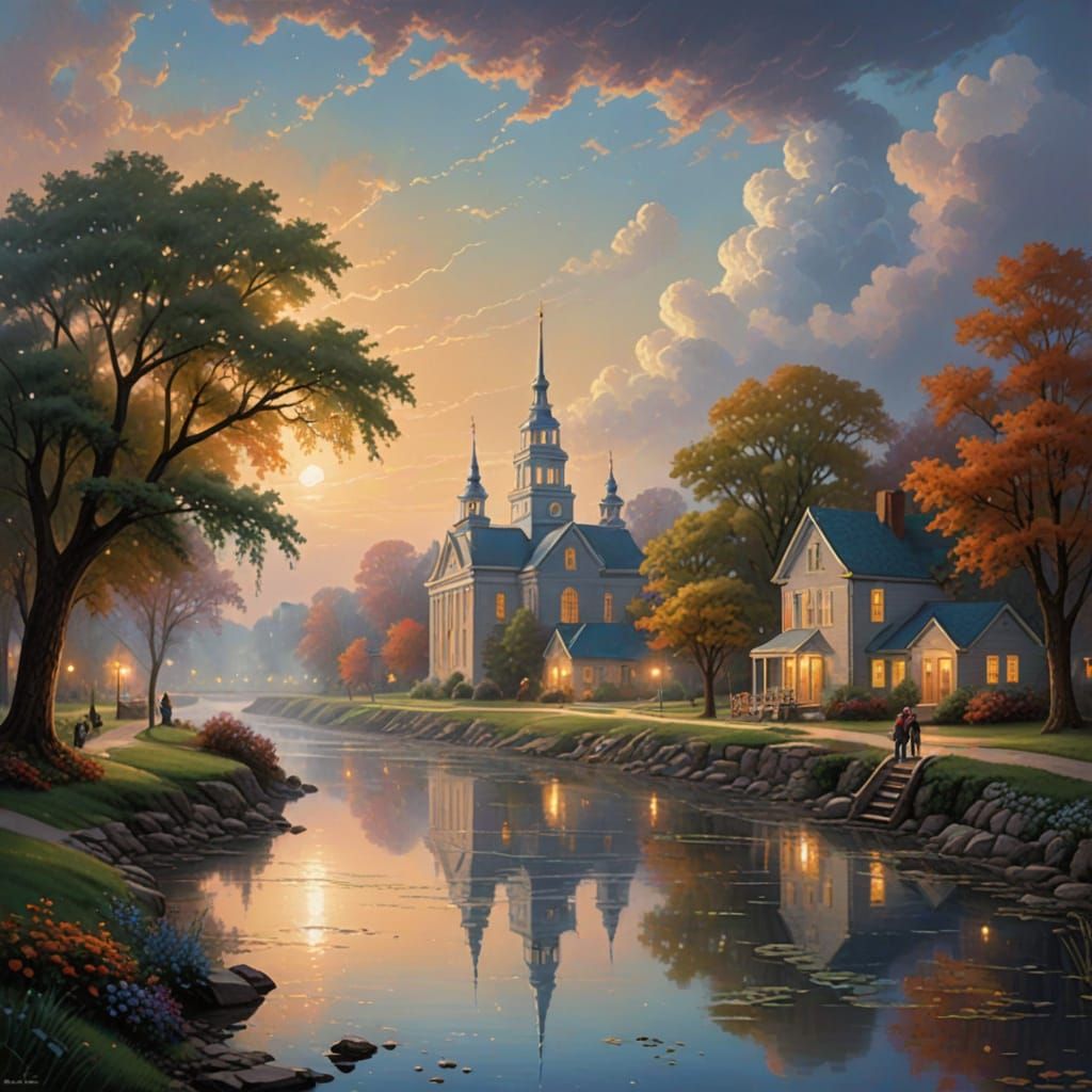 Dreamy Nauvoo, Illinois at Dusk on the Mississippi River