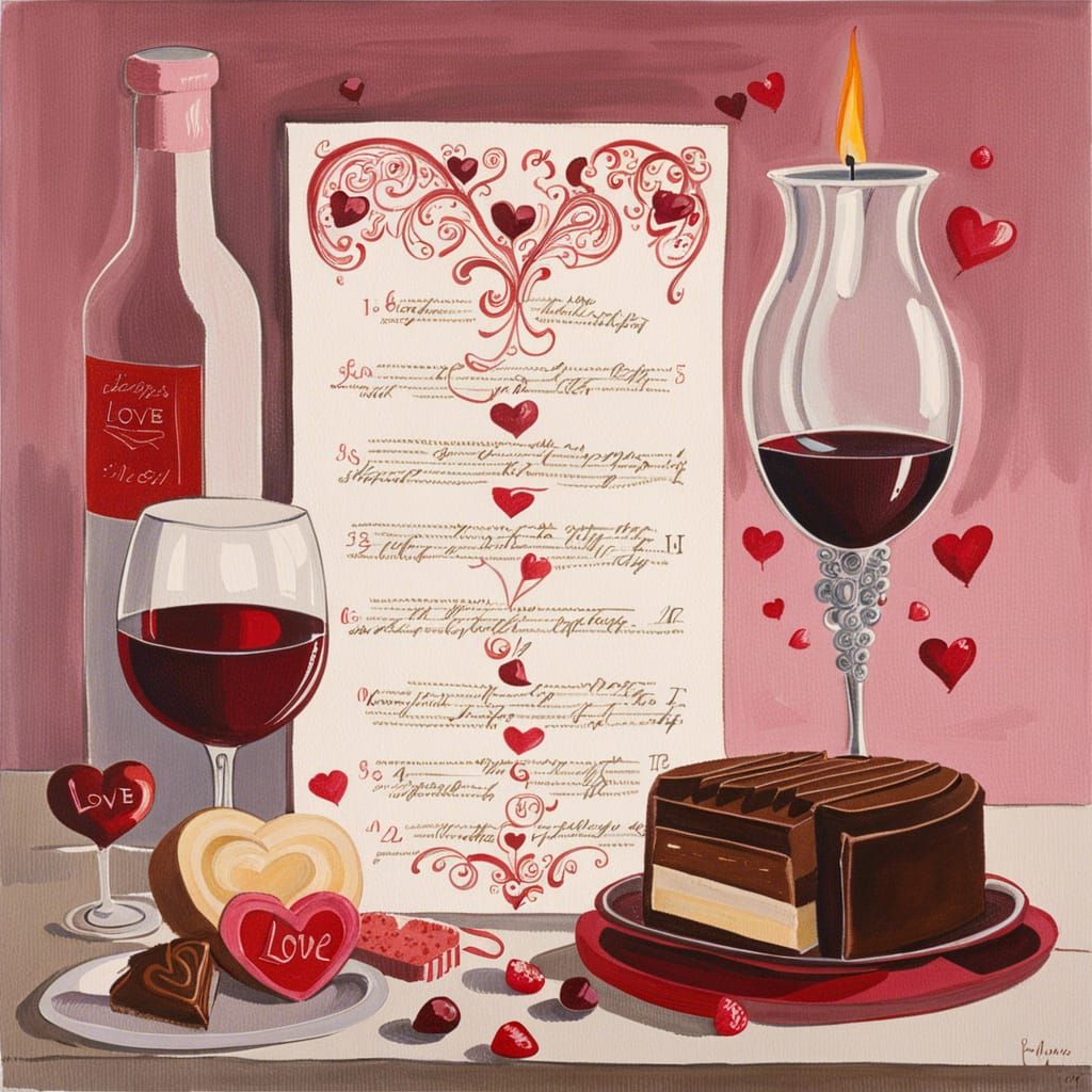 Detailed Gouache Painting of a Love Grocery List