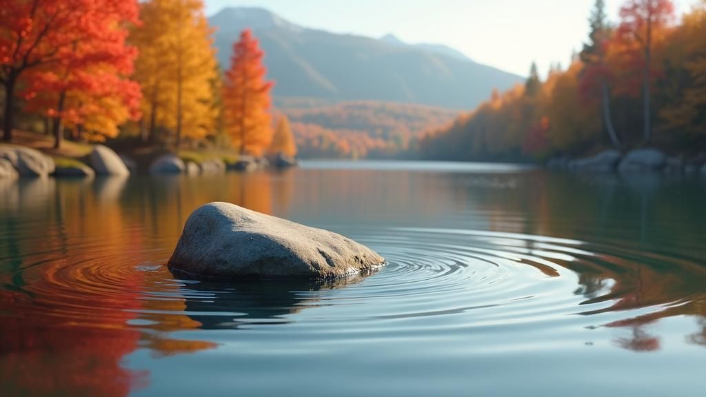 Autumn Lake Rock Skip in Impressionist Style